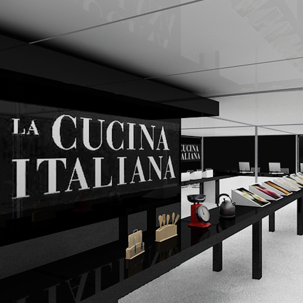 Concept progettuale con percorso espositivo e aree di lettura per anniversario rivista La Cucina Italiana resize