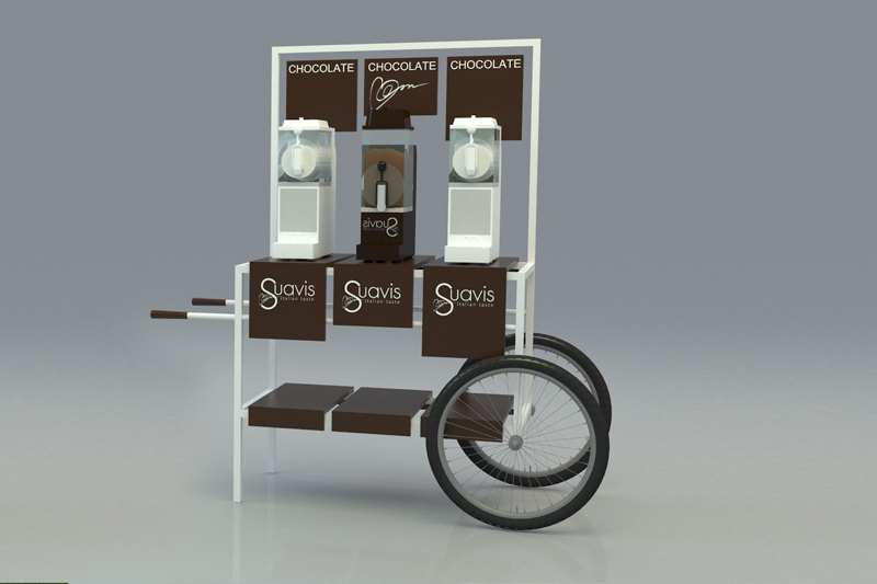 Concept carrello minimale con tre dispender di bevande al cioccolato Suavis