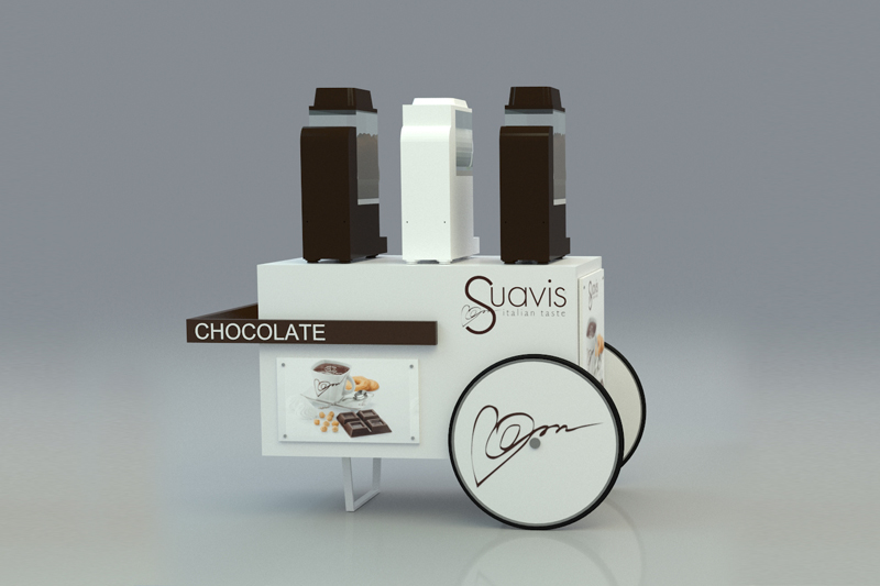 Concept progettuale per carrello espositivo bevande al cioccolato Suavis