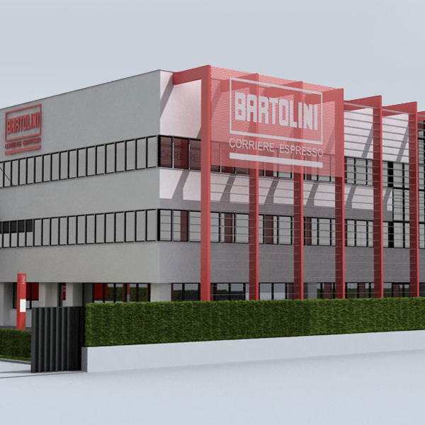 Fronte progetto per la sede Bartolini con struttura esterna thumbnail