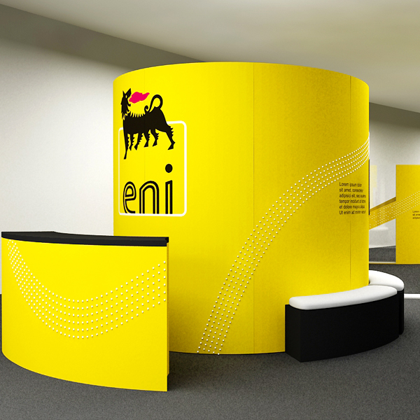 Concept progettuale per stand ENI con struttura a cilindro